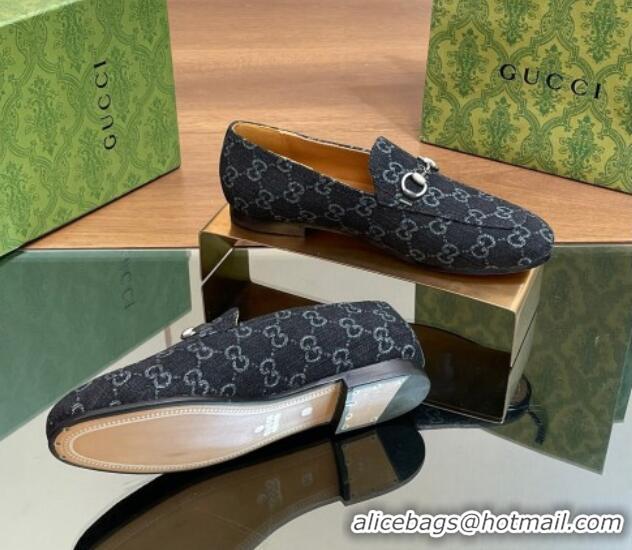 Charming Gucci Jordaan GG Denim Loafer Black 051605