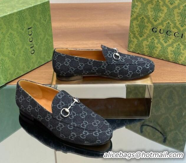 Charming Gucci Jordaan GG Denim Loafer Black 051605