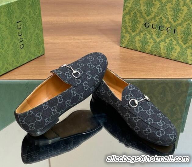 Charming Gucci Jordaan GG Denim Loafer Black 051605