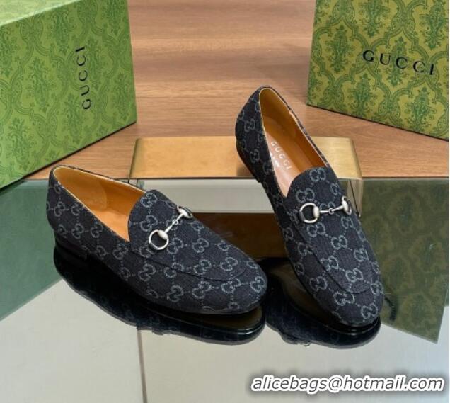 Charming Gucci Jordaan GG Denim Loafer Black 051605