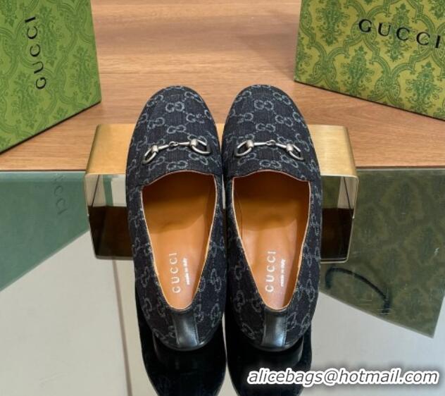 Charming Gucci Jordaan GG Denim Loafer Black 051605