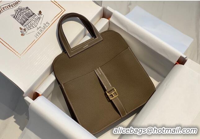 New Design Hermes Halzan Mini 22cm Bag in Togo Calfskin Leather HH2936 Elephant Grey/Gold