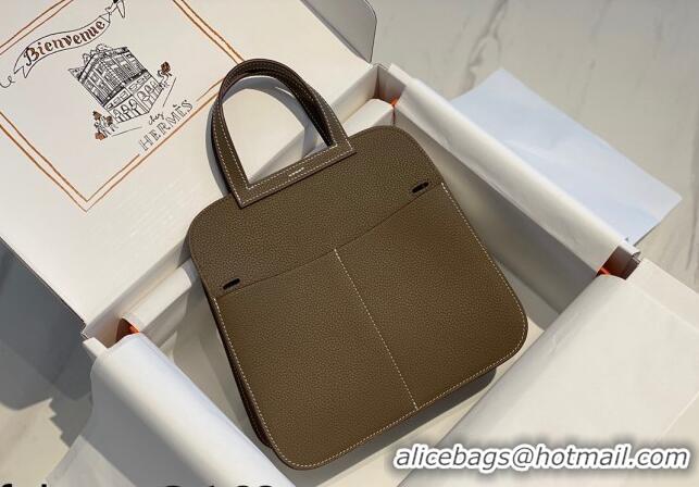 New Design Hermes Halzan Mini 22cm Bag in Togo Calfskin Leather HH2936 Elephant Grey/Gold