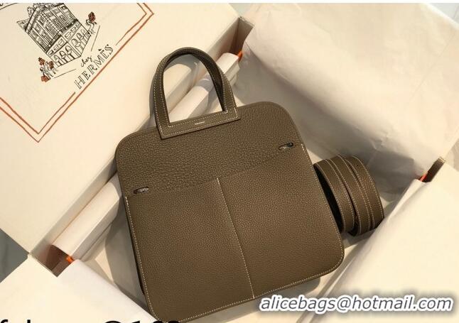 Discount Hermes Halzan 25cm Bag in Togo Calfskin Leather HH2937 Elephant Grey/Gold