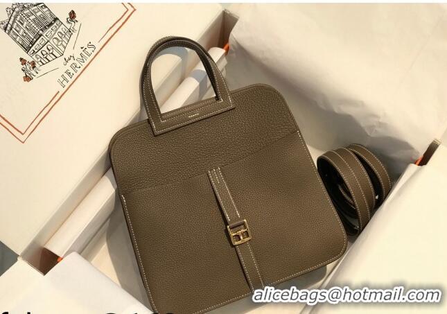 Discount Hermes Halzan 25cm Bag in Togo Calfskin Leather HH2937 Elephant Grey/Gold