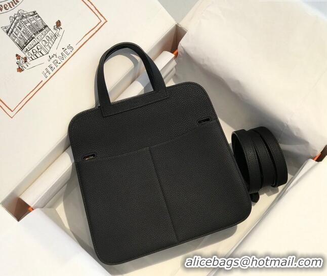 Inexpensive Hermes Halzan 25cm Bag in Togo Calfskin Leather HH2937 Black/Gold