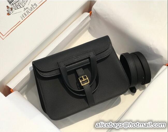 Inexpensive Hermes Halzan 25cm Bag in Togo Calfskin Leather HH2937 Black/Gold