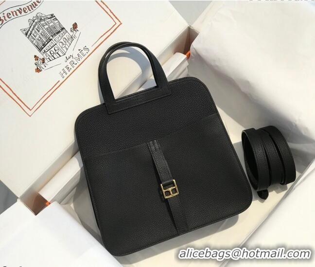 Inexpensive Hermes Halzan 25cm Bag in Togo Calfskin Leather HH2937 Black/Gold