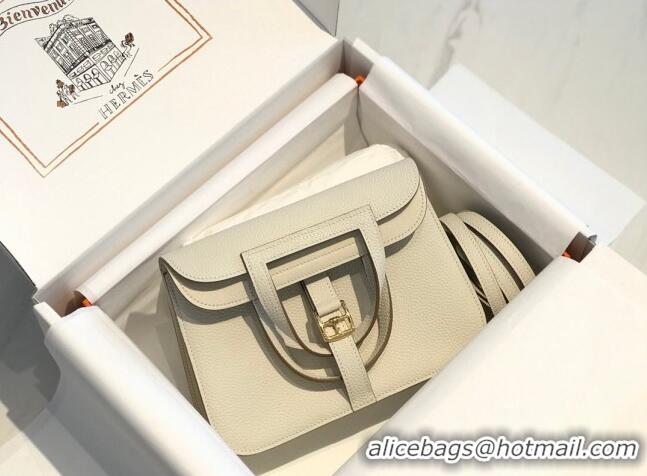 Super Quality Hermes Halzan Mini 22cm Bag in Togo Calfskin Leather HH2936 Milkshake White/Gold