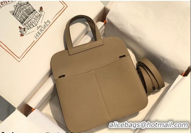 Most Popular Hermes Halzan 25cm Bag in Togo Calfskin Leather HH2937 Dove Grey/Gold