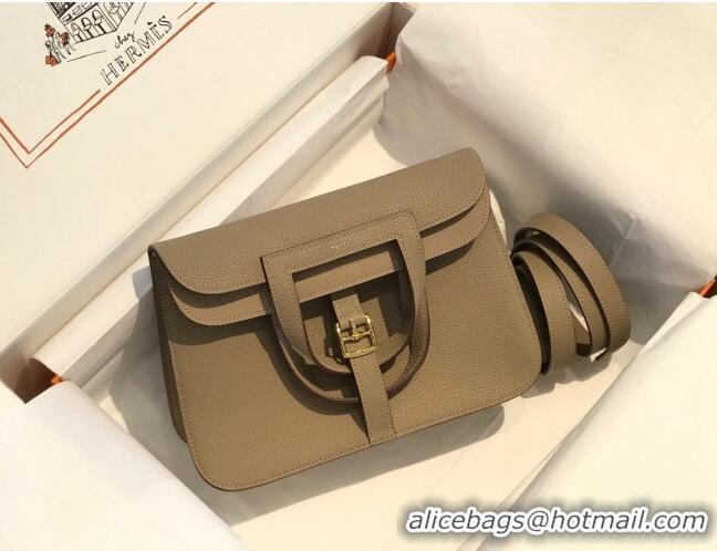 Most Popular Hermes Halzan 25cm Bag in Togo Calfskin Leather HH2937 Dove Grey/Gold