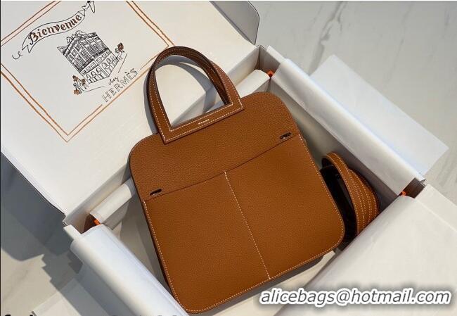 Low Price Hermes Halzan Mini 22cm Bag in Togo Calfskin Leather HH2936 Brown/Gold