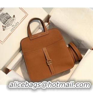 Top Quality Hermes Halzan 25cm Bag in Togo Calfskin Leather HH2937 Brown/Gold