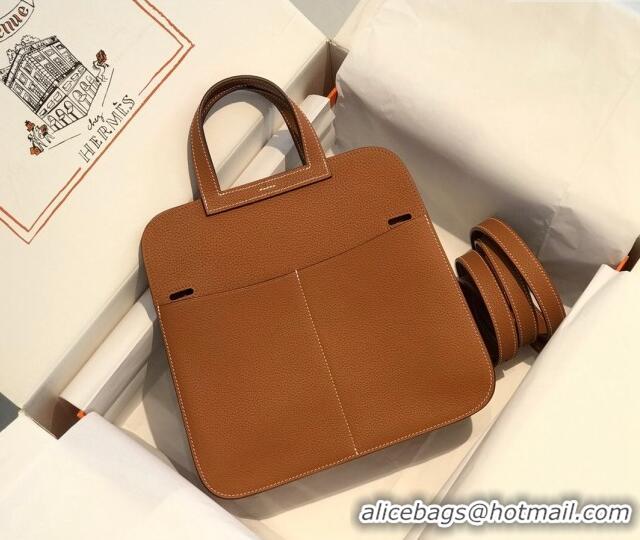 Top Quality Hermes Halzan 25cm Bag in Togo Calfskin Leather HH2937 Brown/Gold