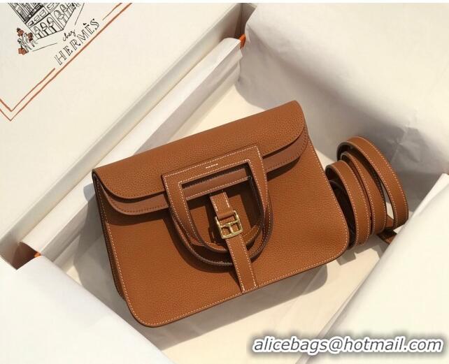 Top Quality Hermes Halzan 25cm Bag in Togo Calfskin Leather HH2937 Brown/Gold