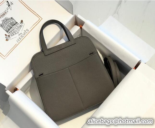 Shop Grade Hermes Halzan Mini 22cm Bag in Togo Calfskin Leather HH2936 Tinware Grey/Gold