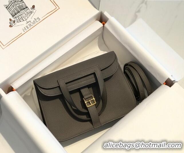 Shop Grade Hermes Halzan Mini 22cm Bag in Togo Calfskin Leather HH2936 Tinware Grey/Gold