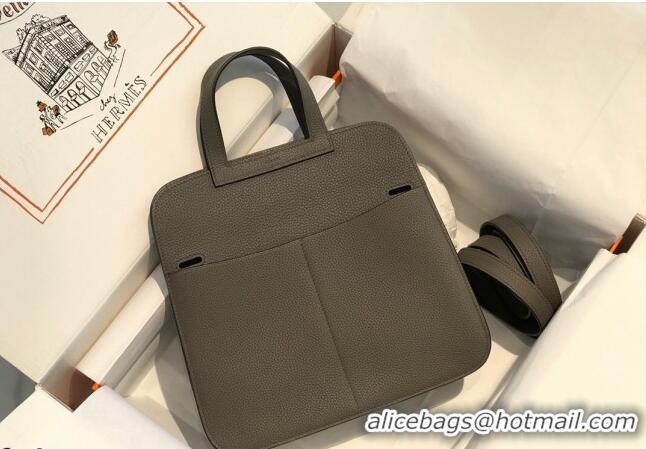 Classic Discount Hermes Halzan 25cm Bag in Togo Calfskin Leather HH2937 Tinware Grey/Gold