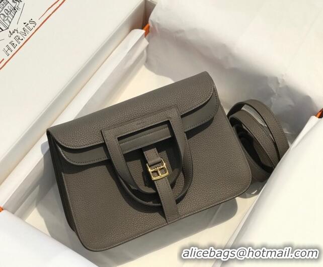 Classic Discount Hermes Halzan 25cm Bag in Togo Calfskin Leather HH2937 Tinware Grey/Gold