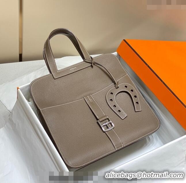 Good Taste Hermes Halzan Bag 30cm in Togo Leather HH1134 Elephant Grey