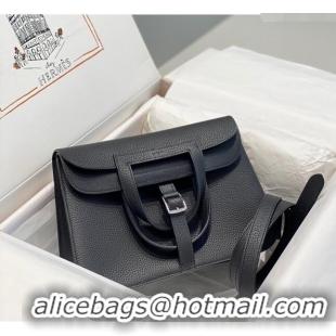 Top Grade Hermes Halzan 25cm Bag in Togo Calfskin Leather and Lambskin H7080 Black/Silver (Half Handmade)