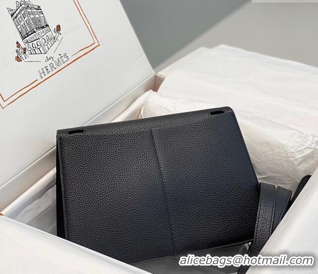 Top Grade Hermes Halzan 25cm Bag in Togo Calfskin Leather and Lambskin H7080 Black/Silver (Half Handmade)