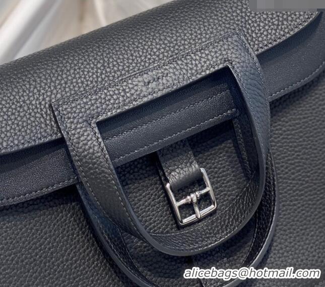 Top Grade Hermes Halzan 25cm Bag in Togo Calfskin Leather and Lambskin H7080 Black/Silver (Half Handmade)