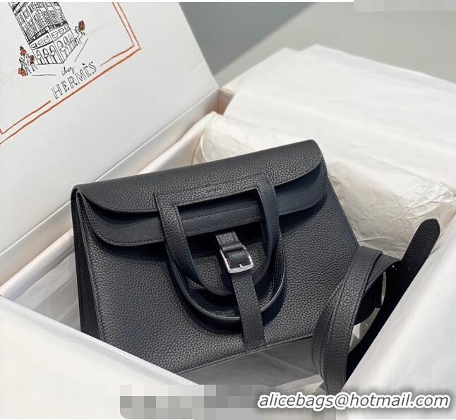 Top Grade Hermes Halzan 25cm Bag in Togo Calfskin Leather and Lambskin H7080 Black/Silver (Half Handmade)