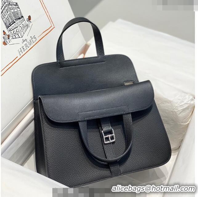 Top Grade Hermes Halzan 25cm Bag in Togo Calfskin Leather and Lambskin H7080 Black/Silver (Half Handmade)