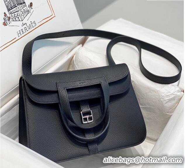 Top Grade Hermes Halzan 25cm Bag in Togo Calfskin Leather and Lambskin H7080 Black/Silver (Half Handmade)