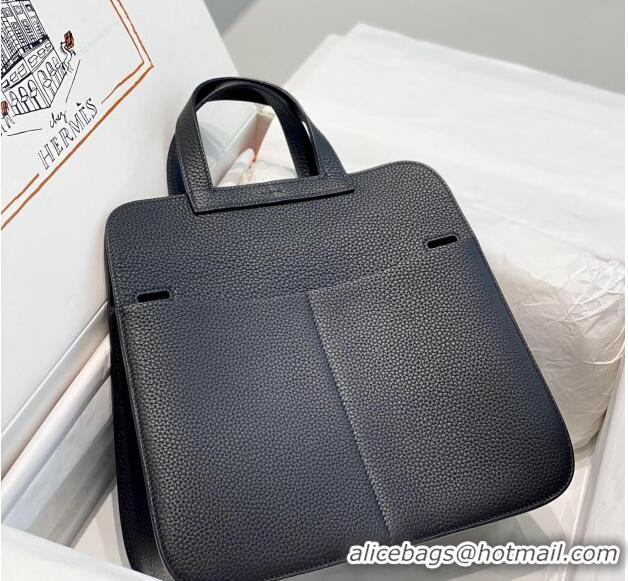 Top Grade Hermes Halzan 25cm Bag in Togo Calfskin Leather and Lambskin H7080 Black/Silver (Half Handmade)