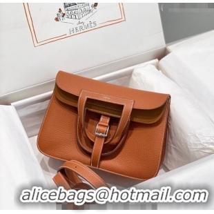 Famous Brand Hermes Halzan 25cm Bag in Togo Calfskin Leather and Lambskin H7080 Brown/Silver (Half Handmade)