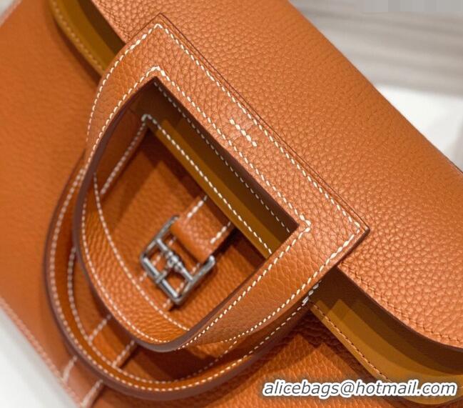 Famous Brand Hermes Halzan 25cm Bag in Togo Calfskin Leather and Lambskin H7080 Brown/Silver (Half Handmade)