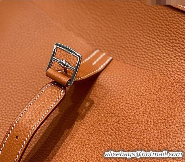 Famous Brand Hermes Halzan 25cm Bag in Togo Calfskin Leather and Lambskin H7080 Brown/Silver (Half Handmade)