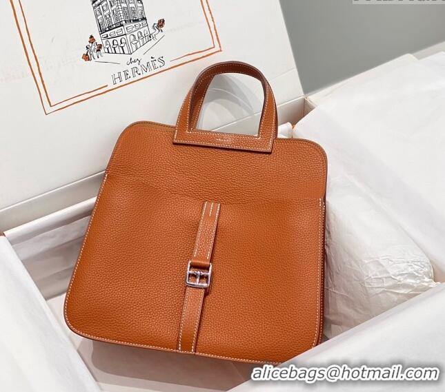 Famous Brand Hermes Halzan 25cm Bag in Togo Calfskin Leather and Lambskin H7080 Brown/Silver (Half Handmade)