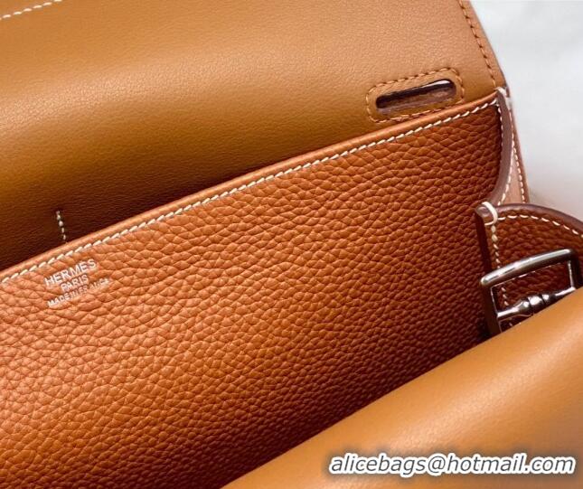 Famous Brand Hermes Halzan 25cm Bag in Togo Calfskin Leather and Lambskin H7080 Brown/Silver (Half Handmade)