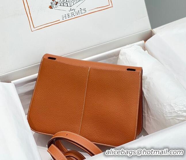 Famous Brand Hermes Halzan 25cm Bag in Togo Calfskin Leather and Lambskin H7080 Brown/Silver (Half Handmade)