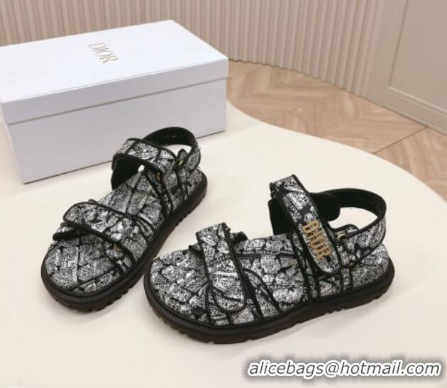 Stylish Dior Dioract Strap Sandals in White2 and Black Technical Fabric with Plan de Paris Print 0506041