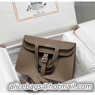 Buy Grade Hermes Halzan 25cm Bag in Togo Calfskin Leather and Lambskin H7080 Elephant Grey/Silver (Half Handmade)