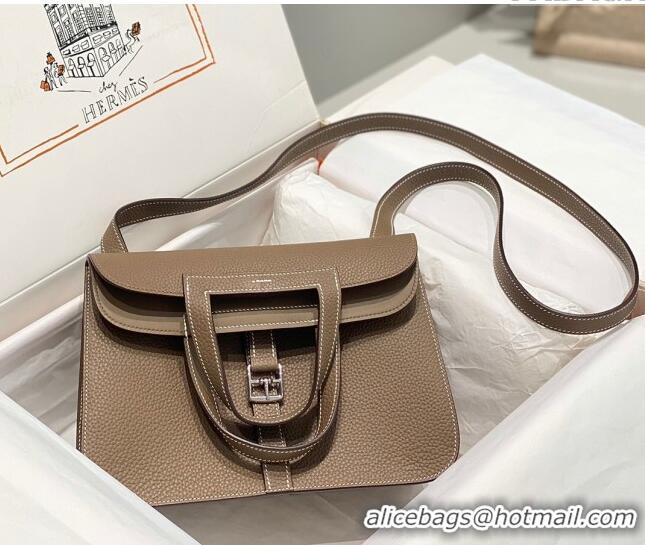 Buy Grade Hermes Halzan 25cm Bag in Togo Calfskin Leather and Lambskin H7080 Elephant Grey/Silver (Half Handmade)