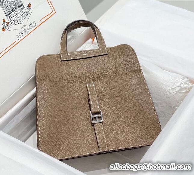 Buy Grade Hermes Halzan 25cm Bag in Togo Calfskin Leather and Lambskin H7080 Elephant Grey/Silver (Half Handmade)