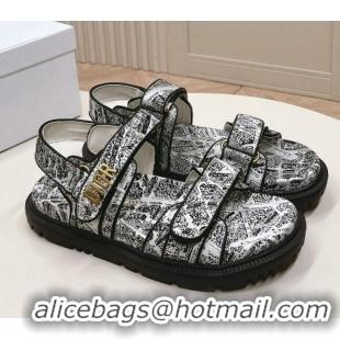 Durable Dior Dioract Strap Sandals in White and Black2 Technical Fabric with Plan de Paris Print 0506042