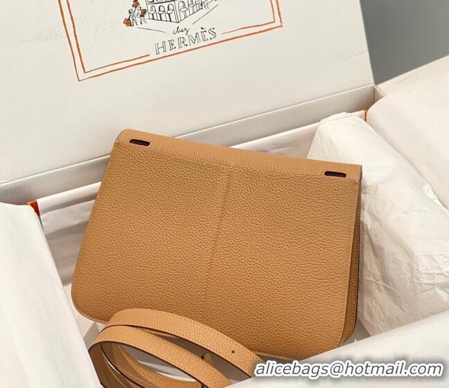 Big Discount Hermes Halzan 25cm Bag in Togo Calfskin Leather and Lambskin H7080 Milky Tea Brown/Mallow Purple (Half Hand