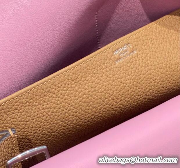 Big Discount Hermes Halzan 25cm Bag in Togo Calfskin Leather and Lambskin H7080 Milky Tea Brown/Mallow Purple (Half Hand