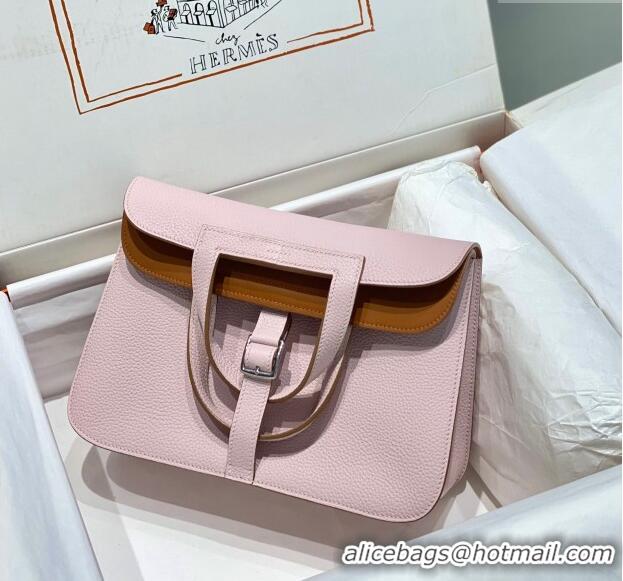 Super Quality Hermes Halzan 25cm Bag in Togo Calfskin Leather and Lambskin H7080 Dreamy Purple/Brown (Half Handmade)