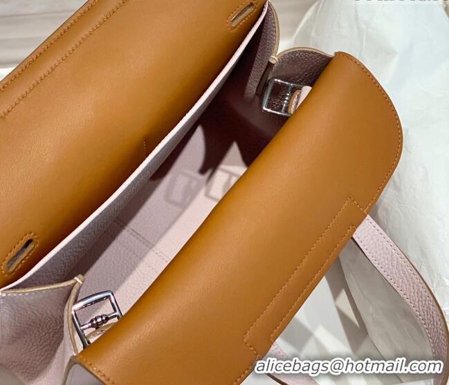 Super Quality Hermes Halzan 25cm Bag in Togo Calfskin Leather and Lambskin H7080 Dreamy Purple/Brown (Half Handmade)