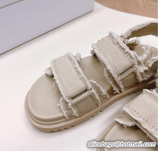 Good Quality Dior Dioract Strap Sandals in Fringed Cotton Canvas Grey 506045