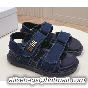 Best Product Dior Dioract Strap Sandals in Fringed Cotton Canvas Denim Blue 506046