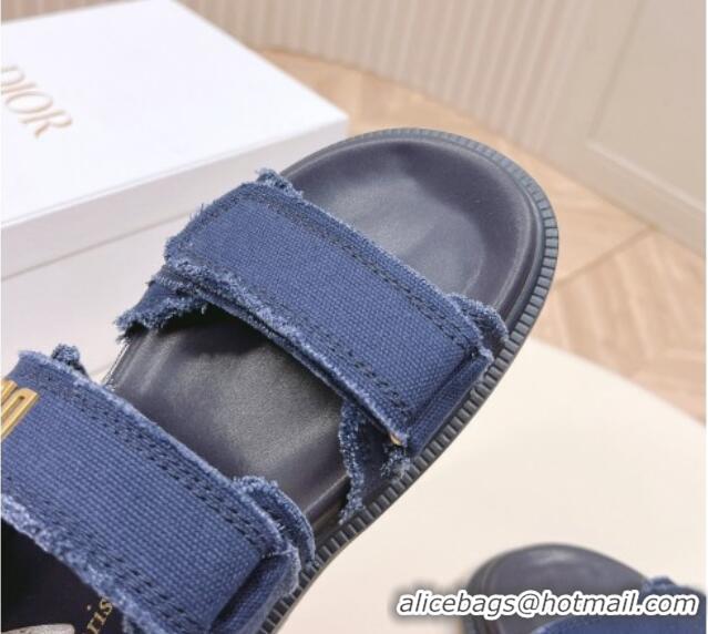 Best Product Dior Dioract Strap Sandals in Fringed Cotton Canvas Denim Blue 506046