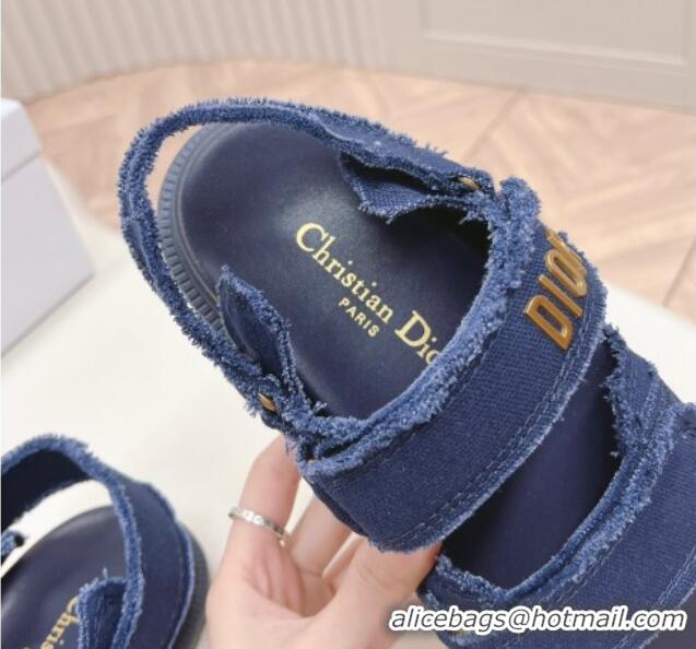 Best Product Dior Dioract Strap Sandals in Fringed Cotton Canvas Denim Blue 506046